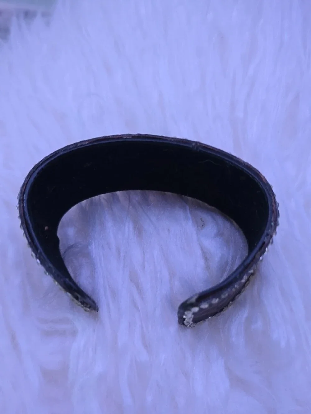 Designer-Style Brown Monogram Leather Cuff Bracelet with Crystal Trim